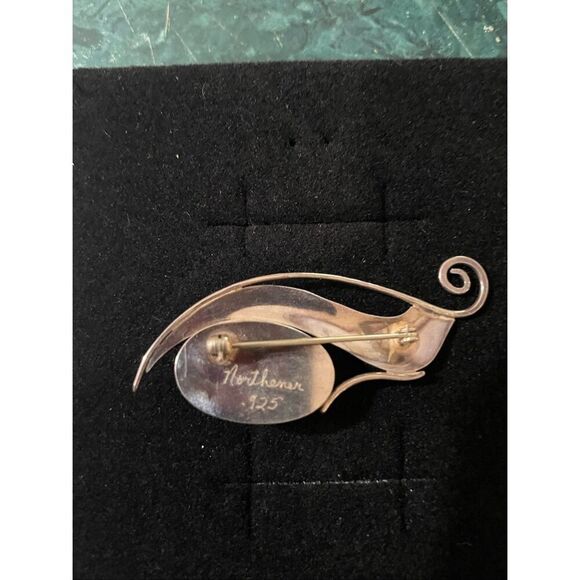 Artisan Sterling Silver Northerner Picasso Jasper Modernist Brooch Pin .925 - Picture 5 of 6